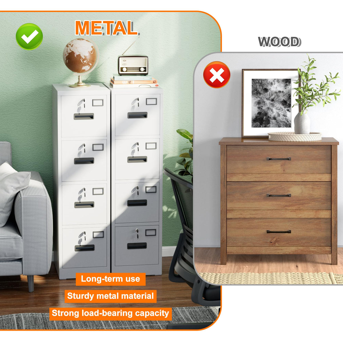 4 Drawer White Metal File Cabinet with Lock L250497