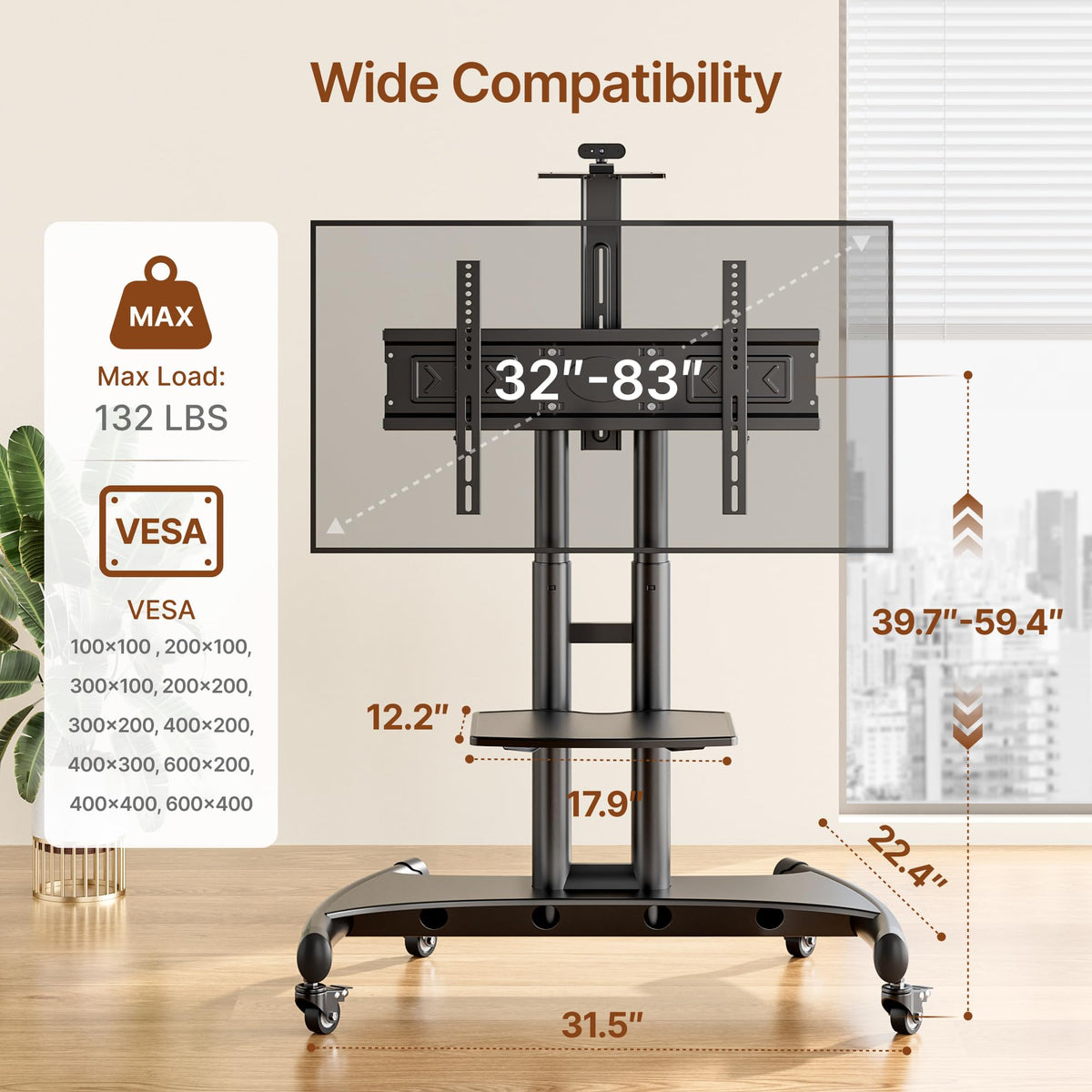 Rolling TV Stand with Shelf for 32-83" TV O631661