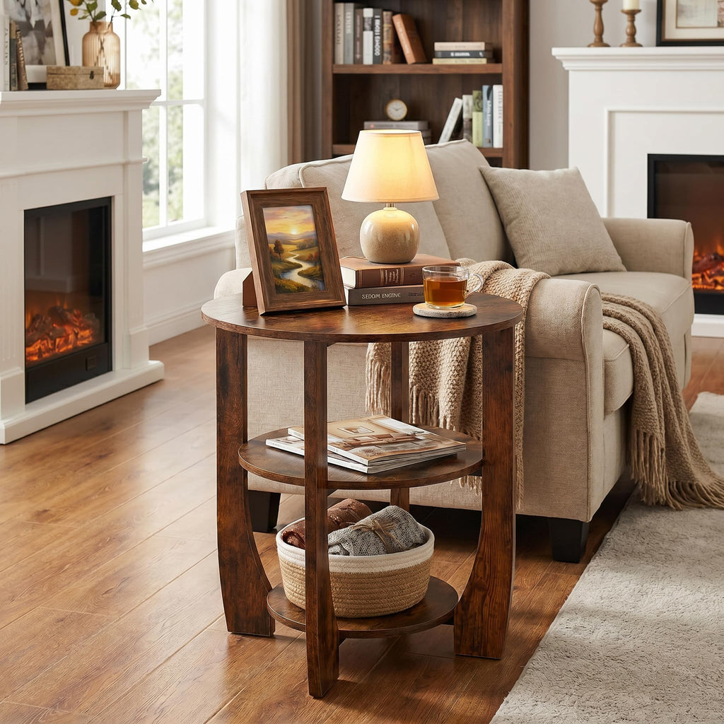 Rustic Brown 19.7 inch Round Side Table K73799