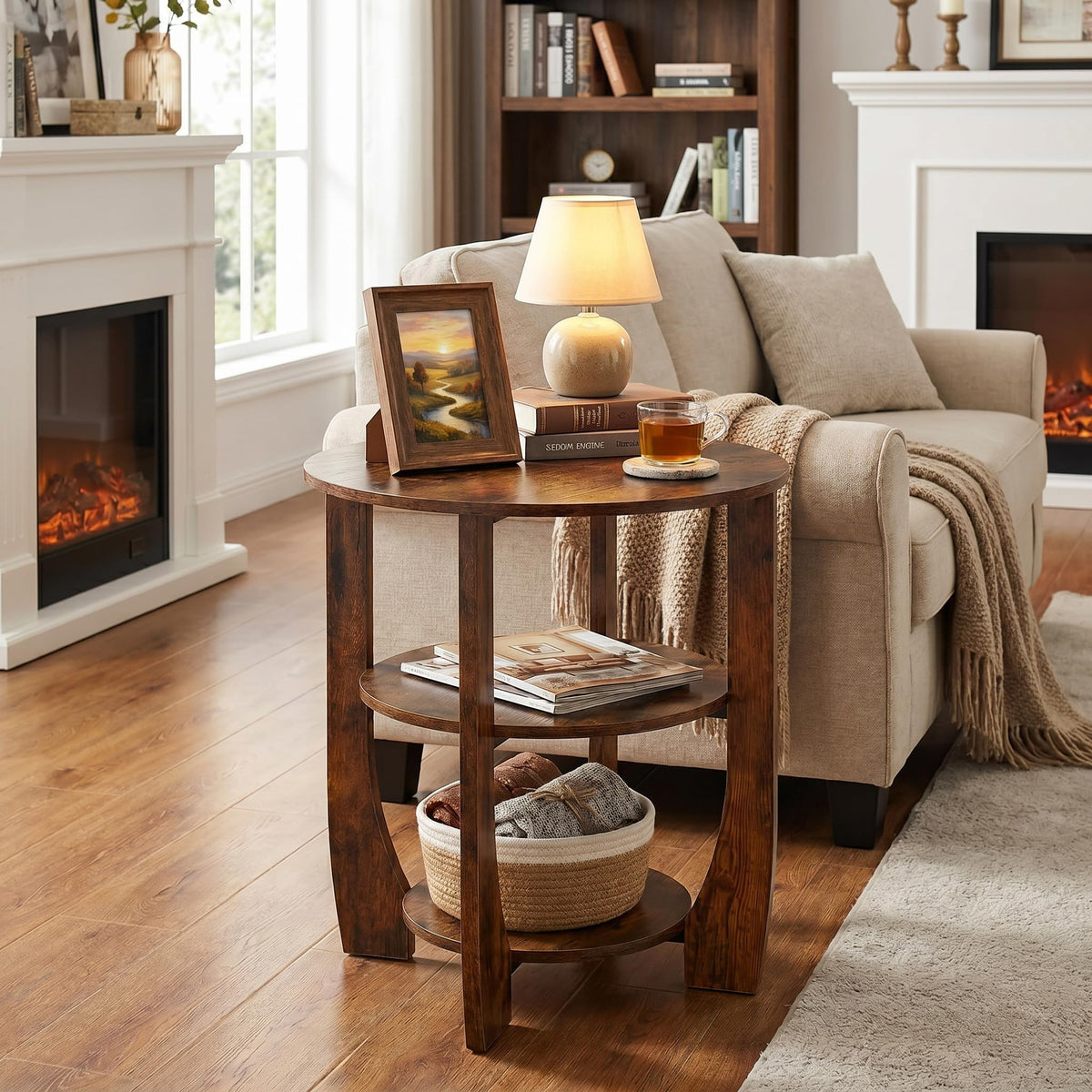 Rustic Brown 19.7 inch Round Side Table K73799