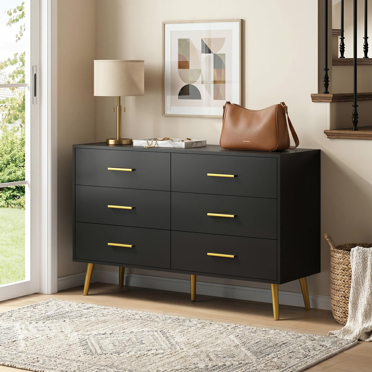Black 6 Drawer Wood Dresser F396