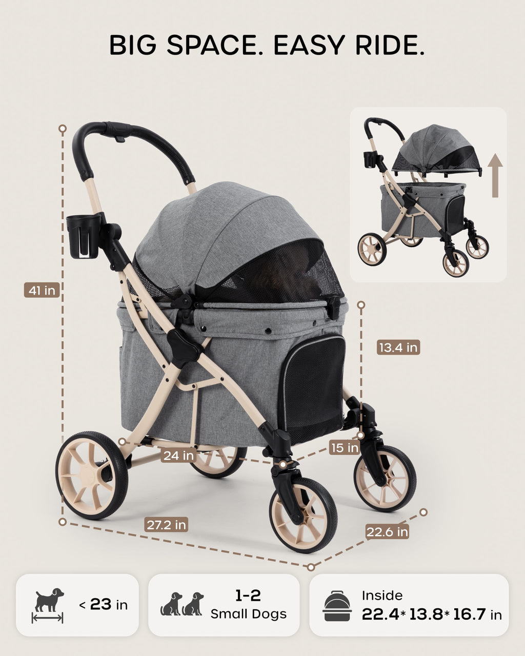 Dog Stroller with Rubber Wheels Q209