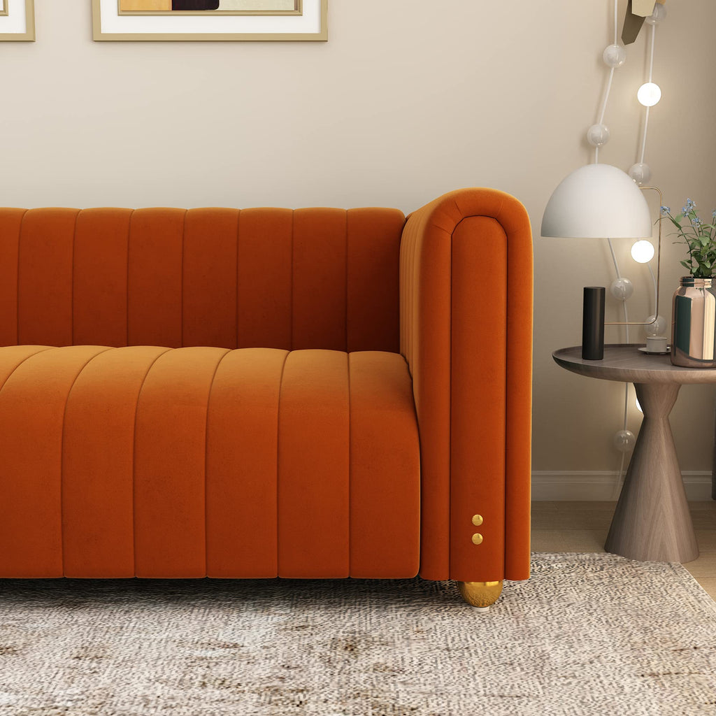 Orange Velvet 3 Seat Sofa P222