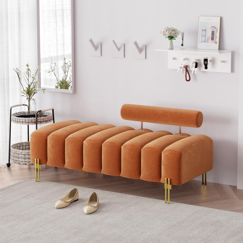 Orange Velvet Ottoman Bench X419199