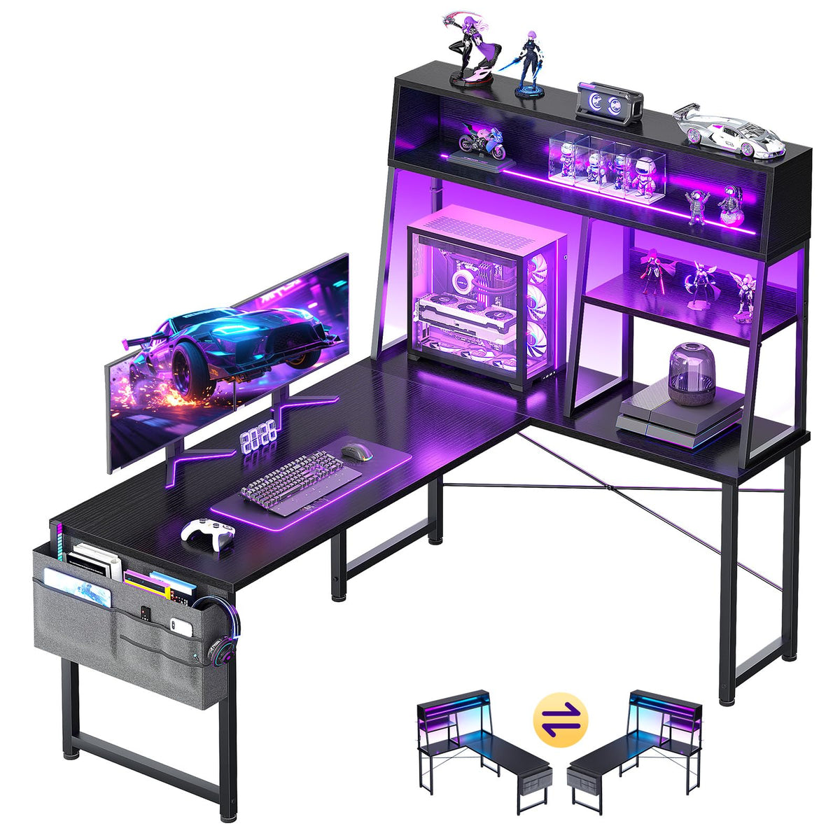 51 Inch L Shaped Gaming Desk with Display Shelves E63701