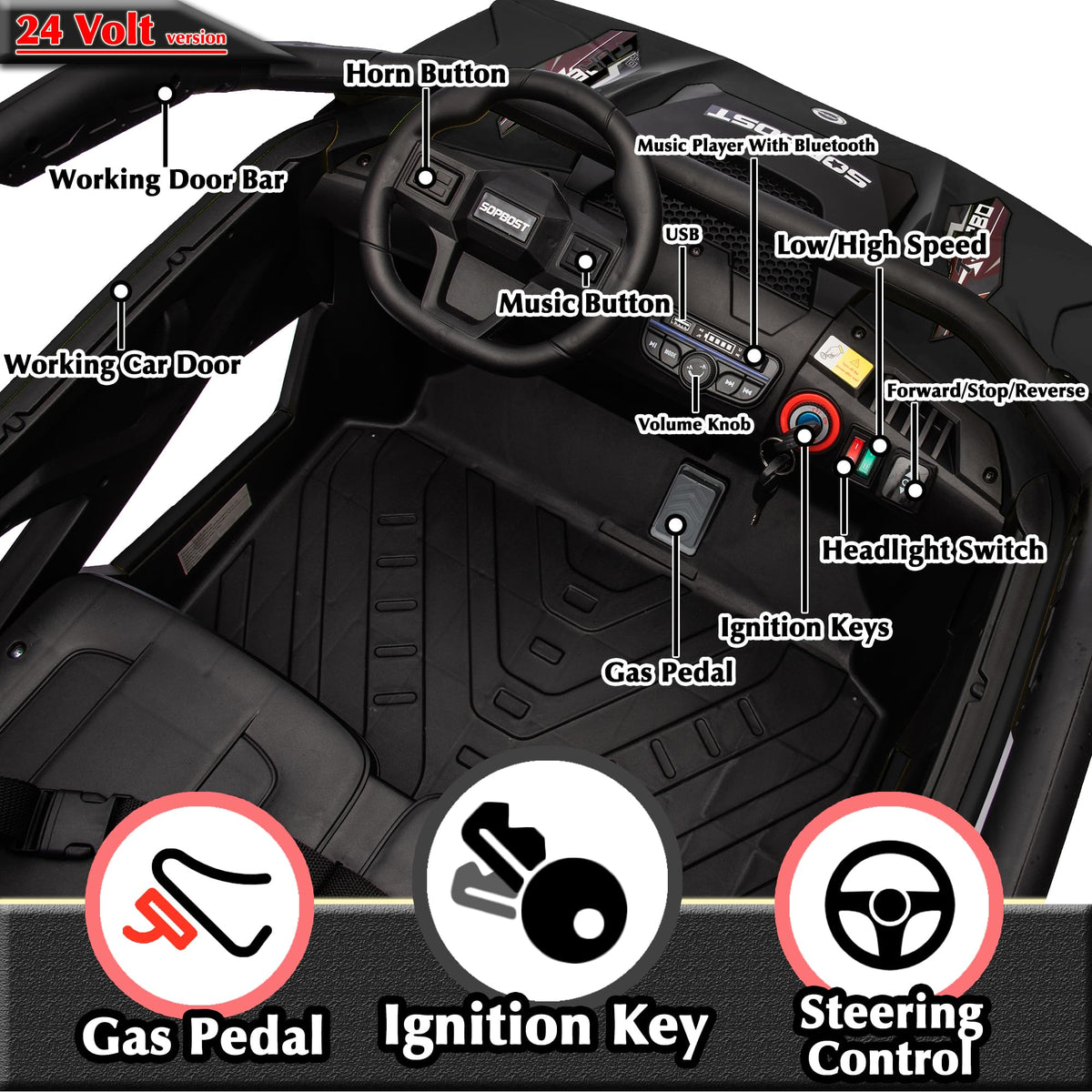 Black 2-Seater 4WD Ride On Car T11872