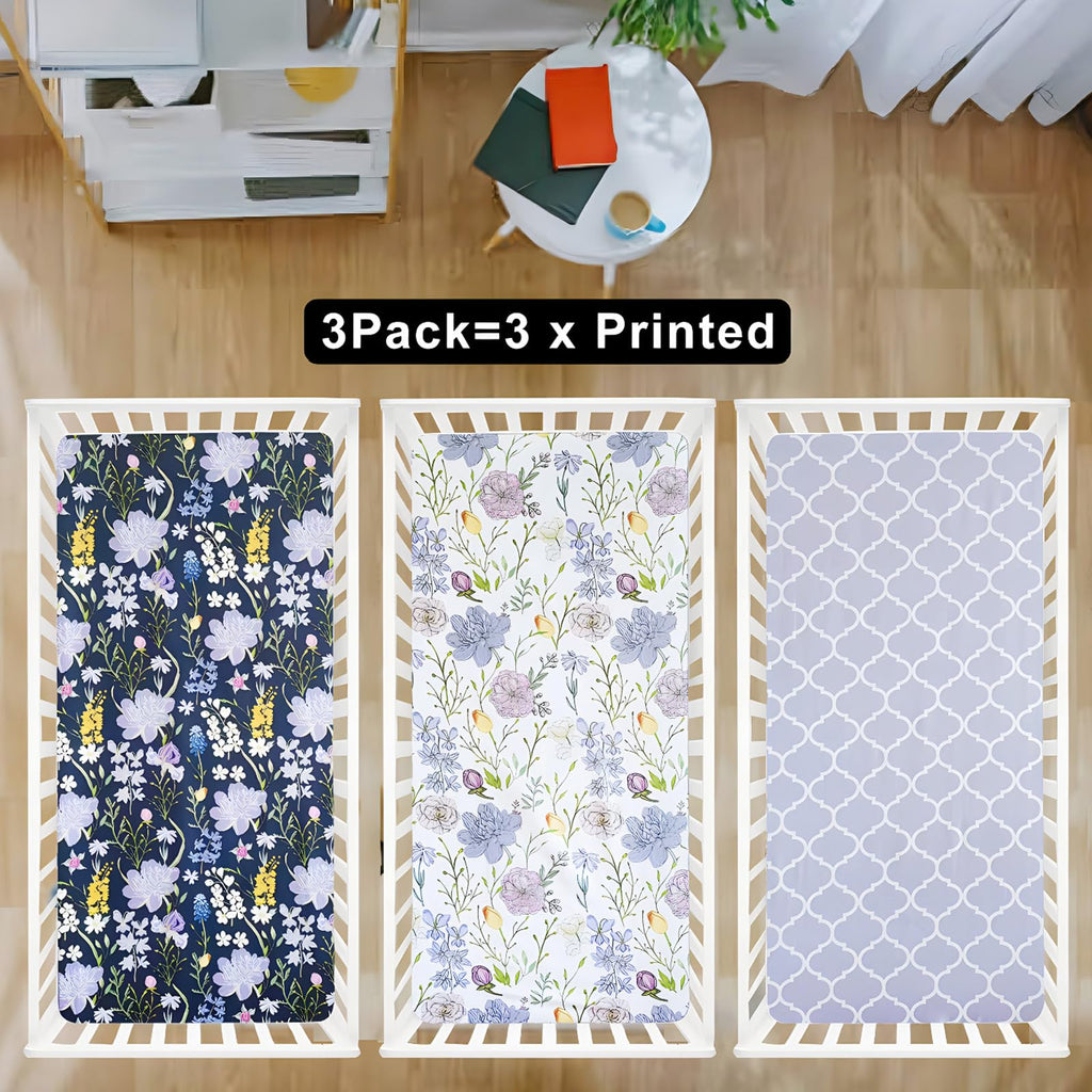 Soft Floral Crib Sheets 3 Pack 28'' X 52'' Fitted Microfiber Violet V766