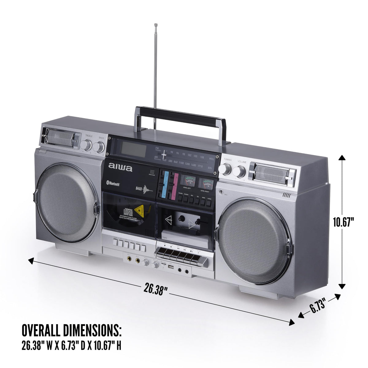 Retro Boombox CD Player with Cassette Recording, Bluetooth, FM/AM Radio, USB/SD/AUX Inputs, Dual 40W Speakers F837094