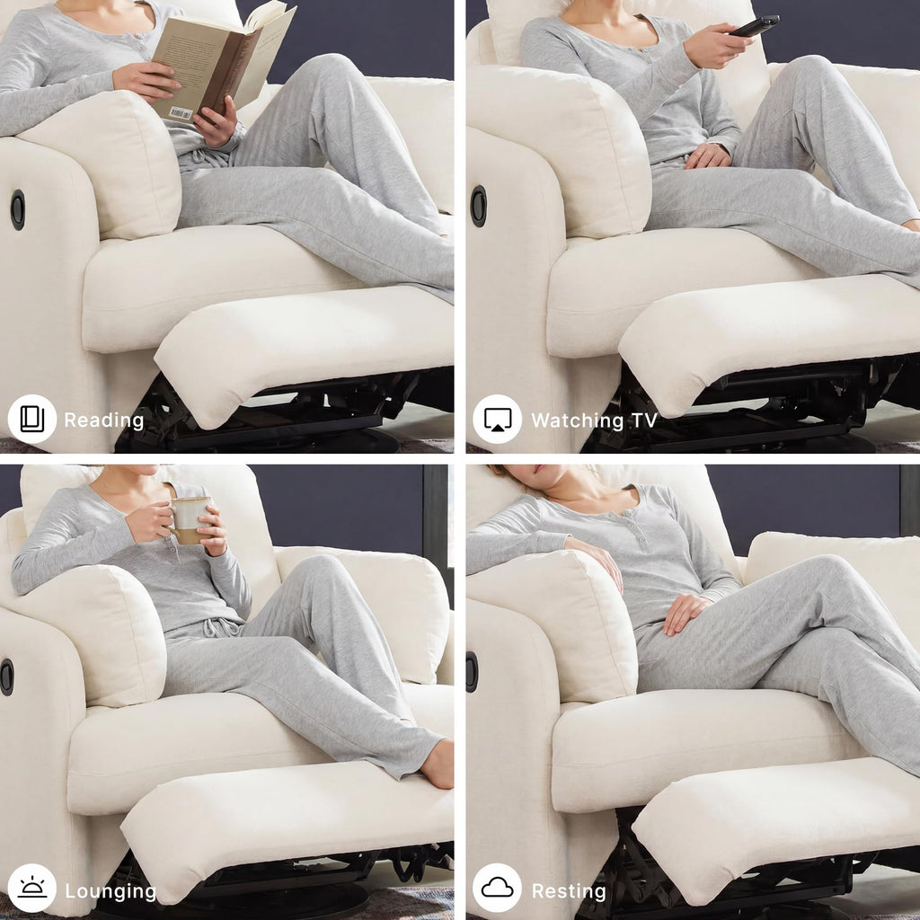Beige Swivel Glider Recliner Rocking Chair S8048