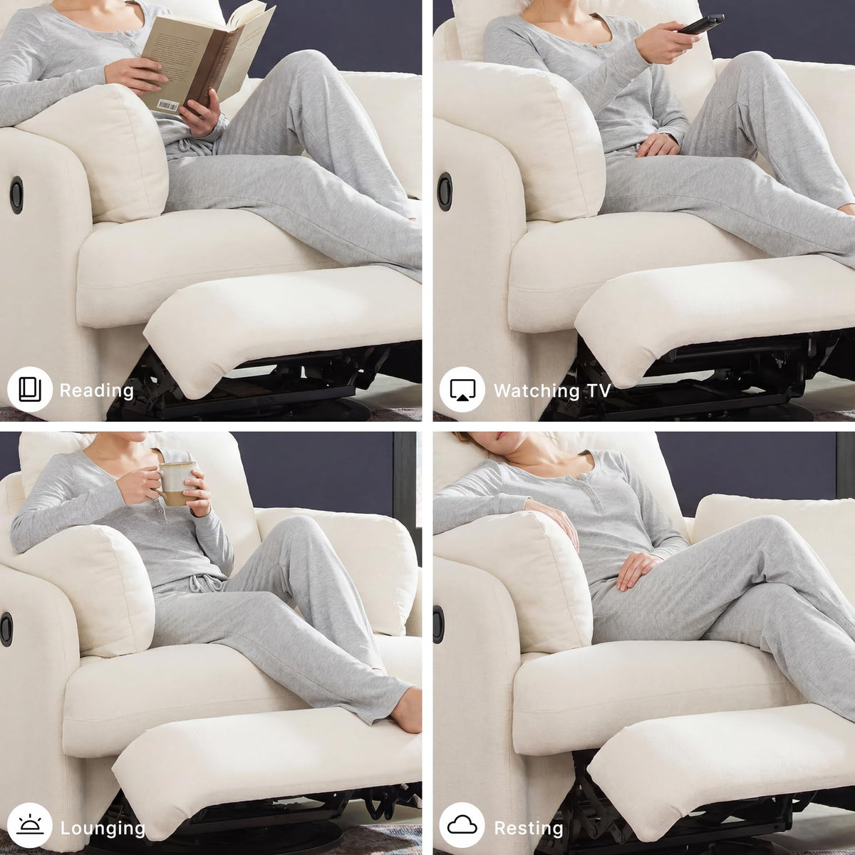 Beige Swivel Glider Recliner Rocking Chair S8048
