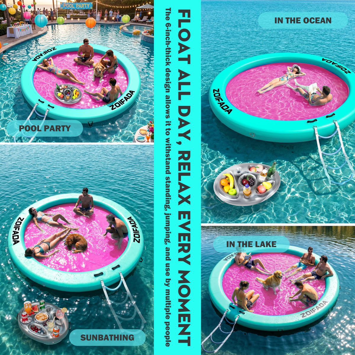 Inflatable Round Floating Ring with Cup Holder A501