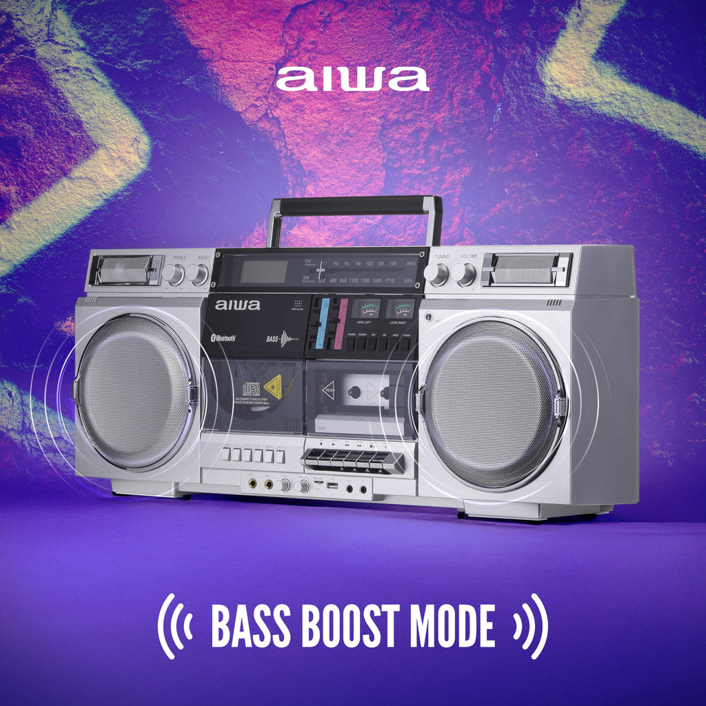 Retro Boombox CD Player with Cassette Recording, Bluetooth, FM/AM Radio, USB/SD/AUX Inputs, Dual 40W Speakers F837094