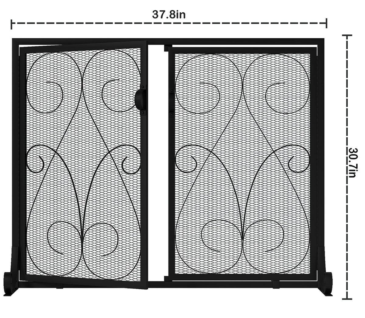 2-Panel Wrought Iron Fireplace Screen with Doors Black X1274