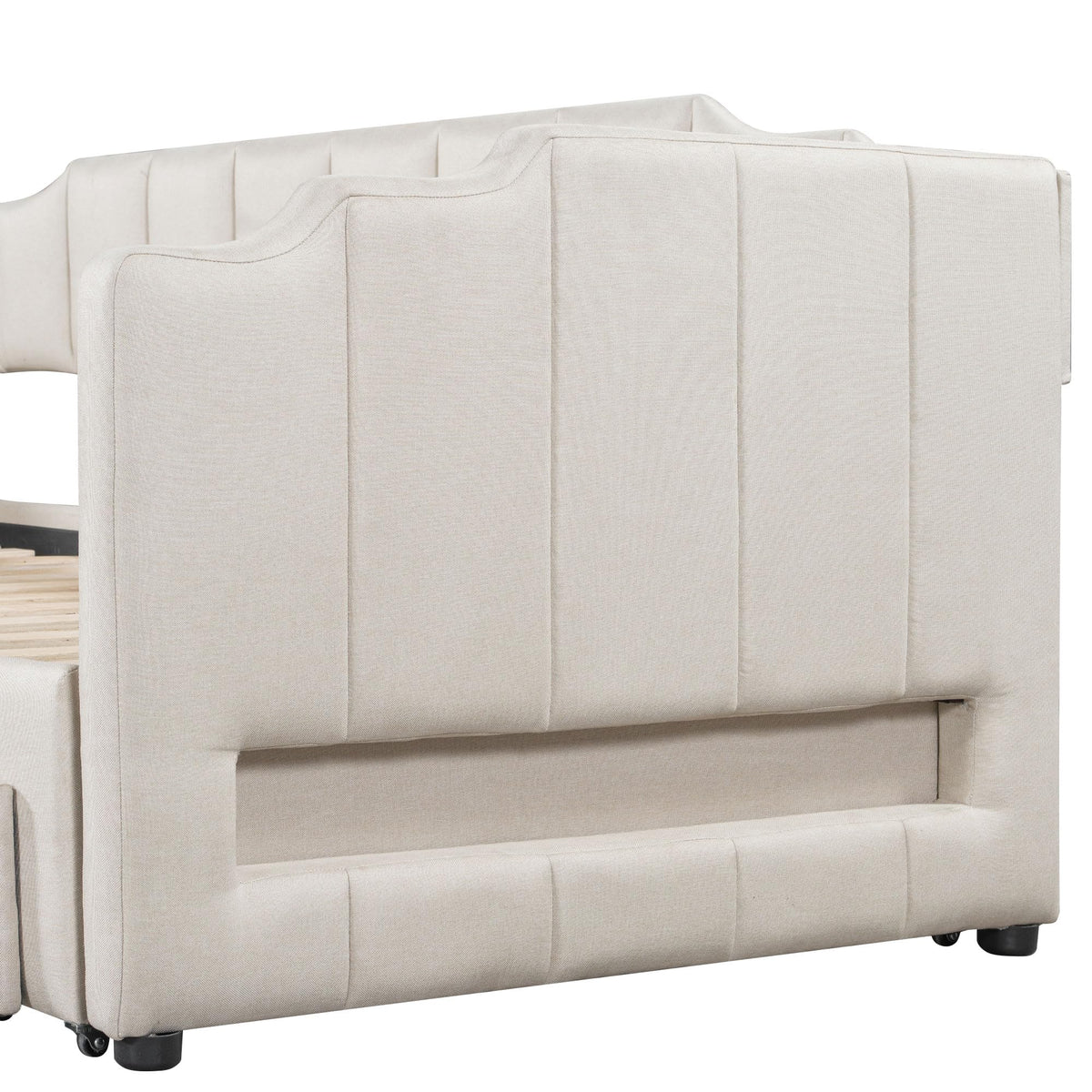 Linen Upholstered Daybed with Trundle and 2 Storage Drawers B978755