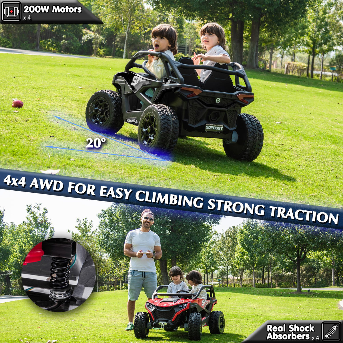 Black 2-Seater 4WD Ride On Car T11872