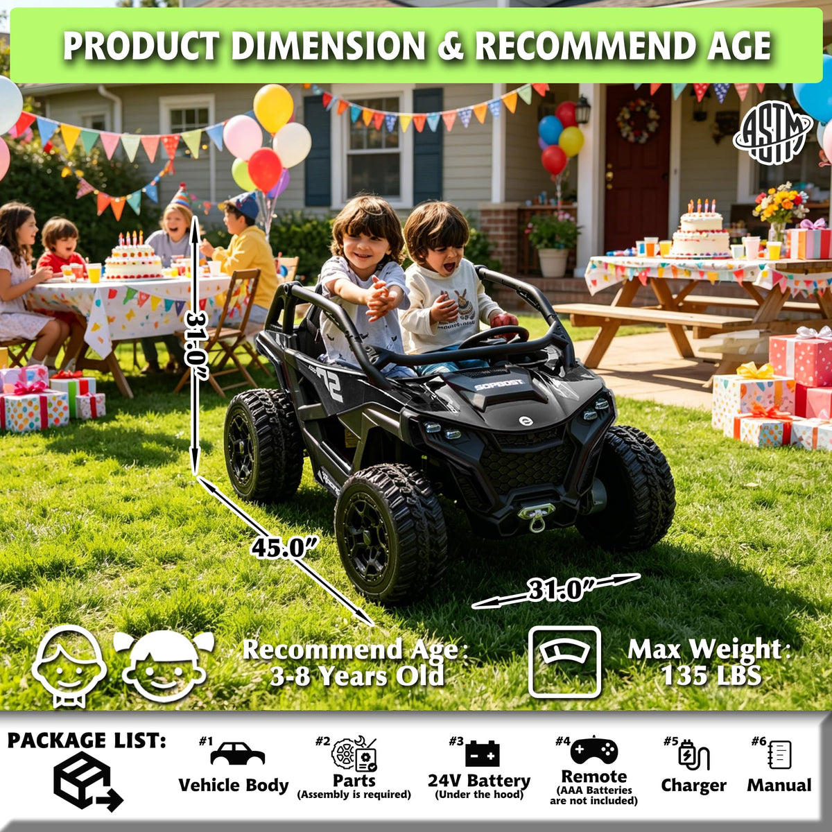 Black 2-Seater 4WD Ride On Car T11872
