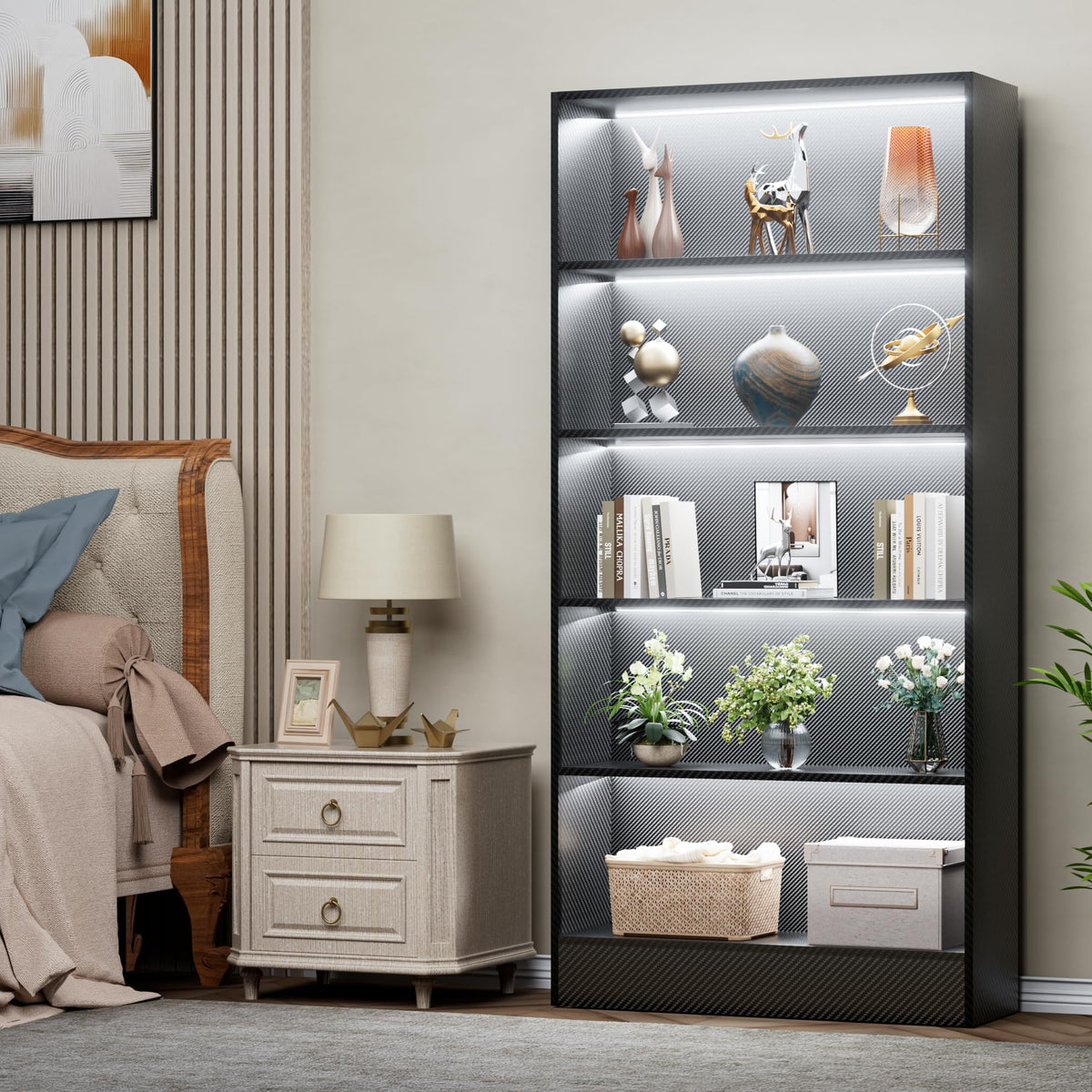 Black 5-Tier Wooden Bookshelf T9423