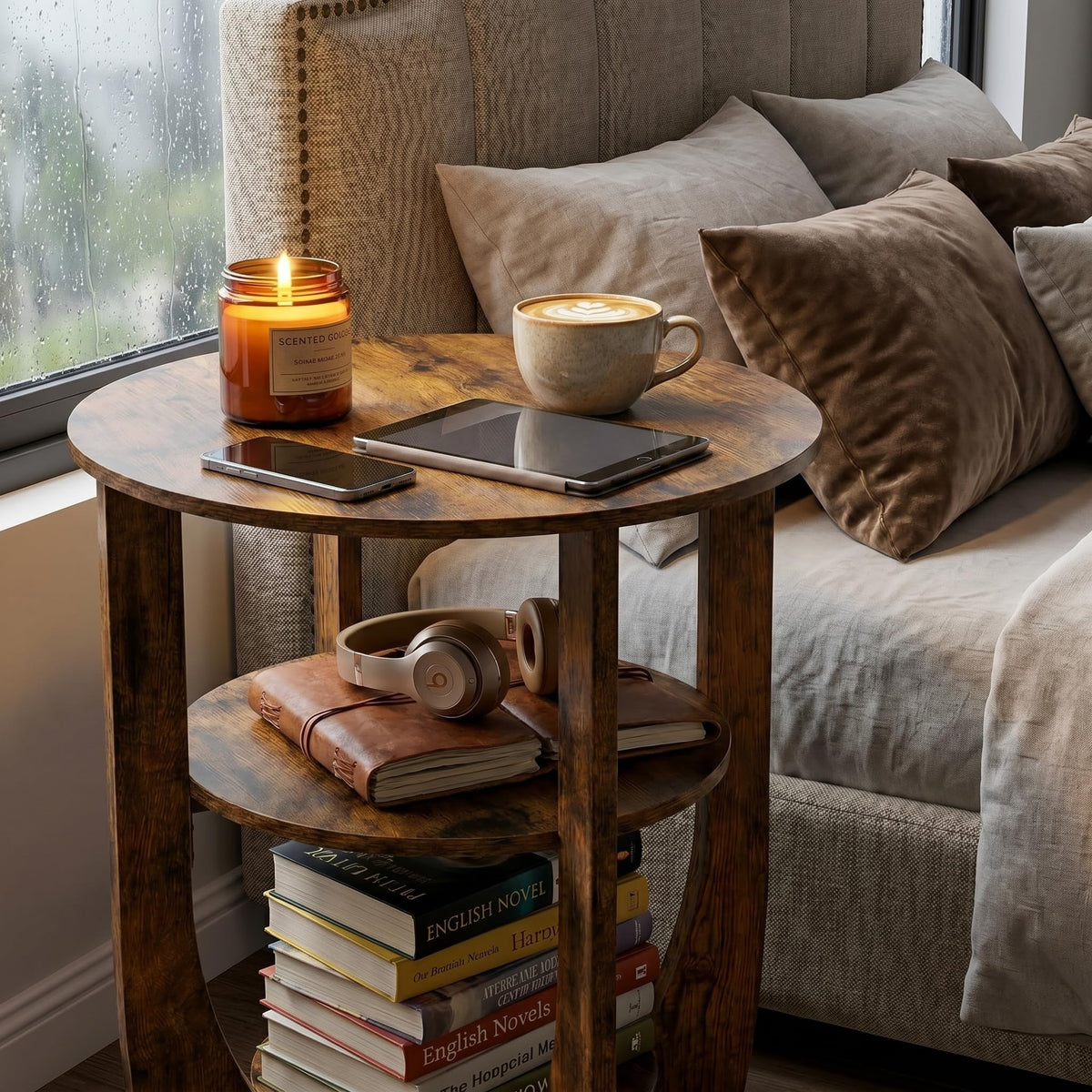 Rustic Brown 19.7 inch Round Side Table K73799