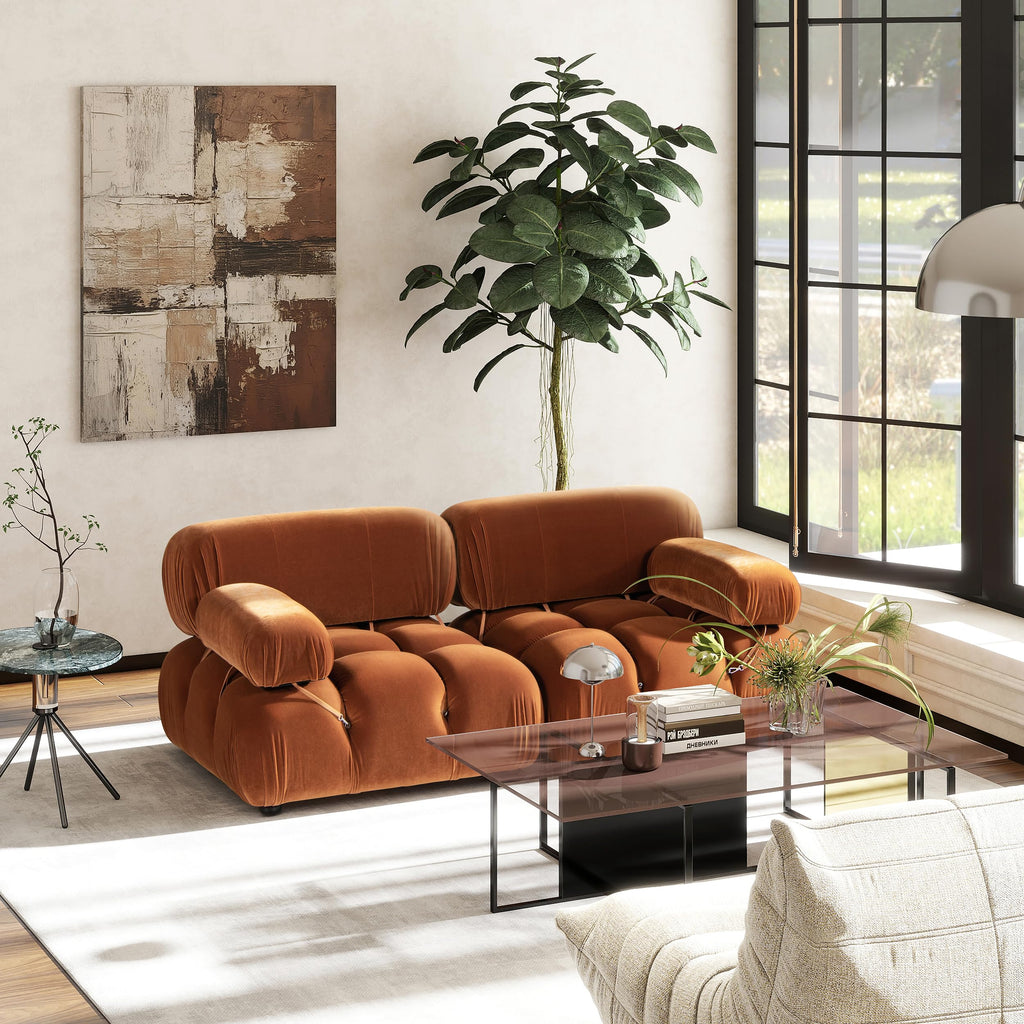 Burnt Orange Performance Velvet 2-Piece Loveseat Sofa Q444