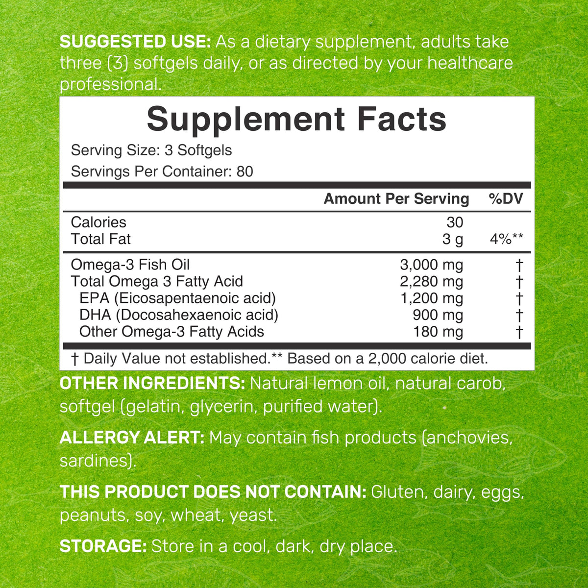 Omega 3 Fish Oil 3,000mg 240 Softgels EPA DHA Lemon Flavored Y633