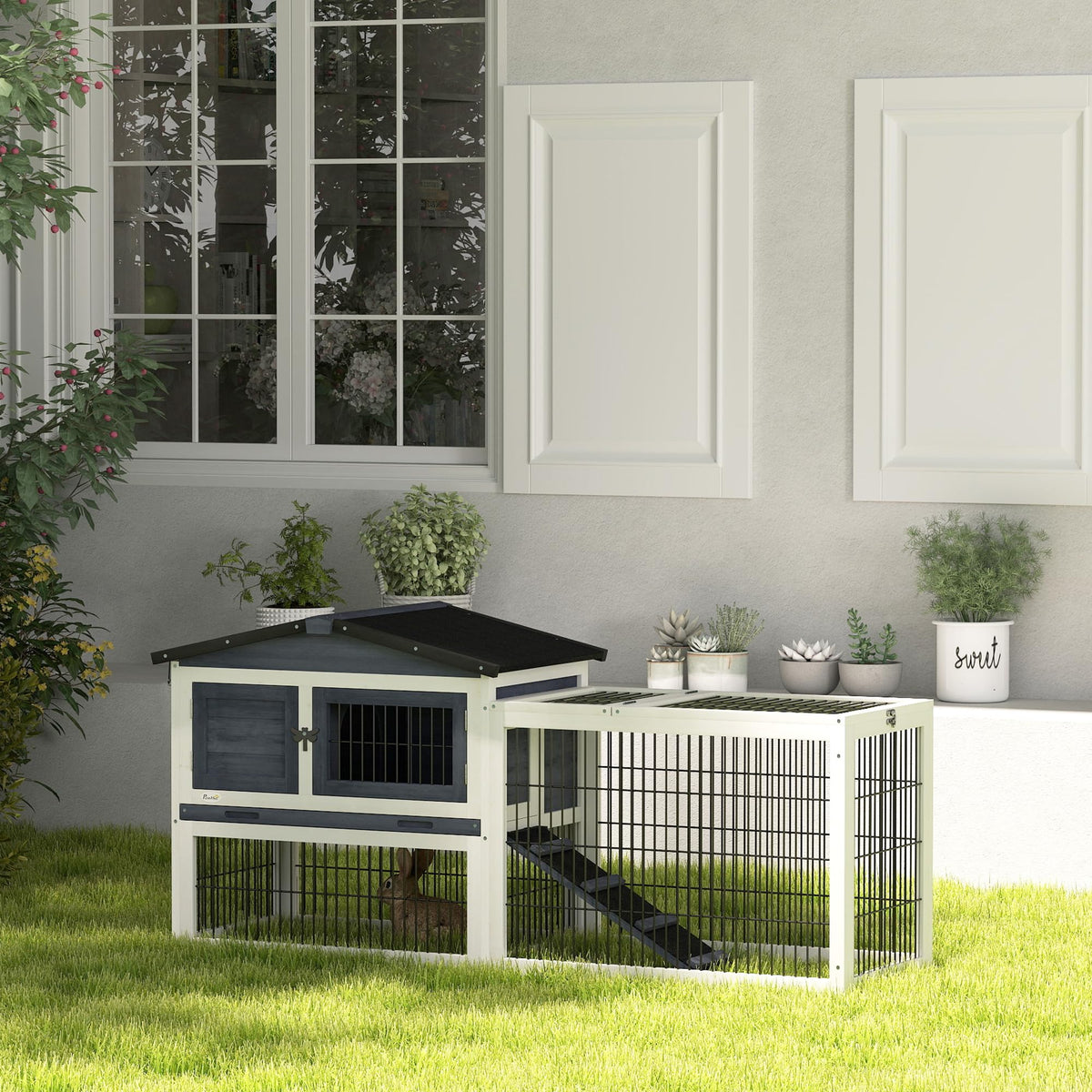 2 Levels Outdoor Rabbit Hutch Dark Gray C944