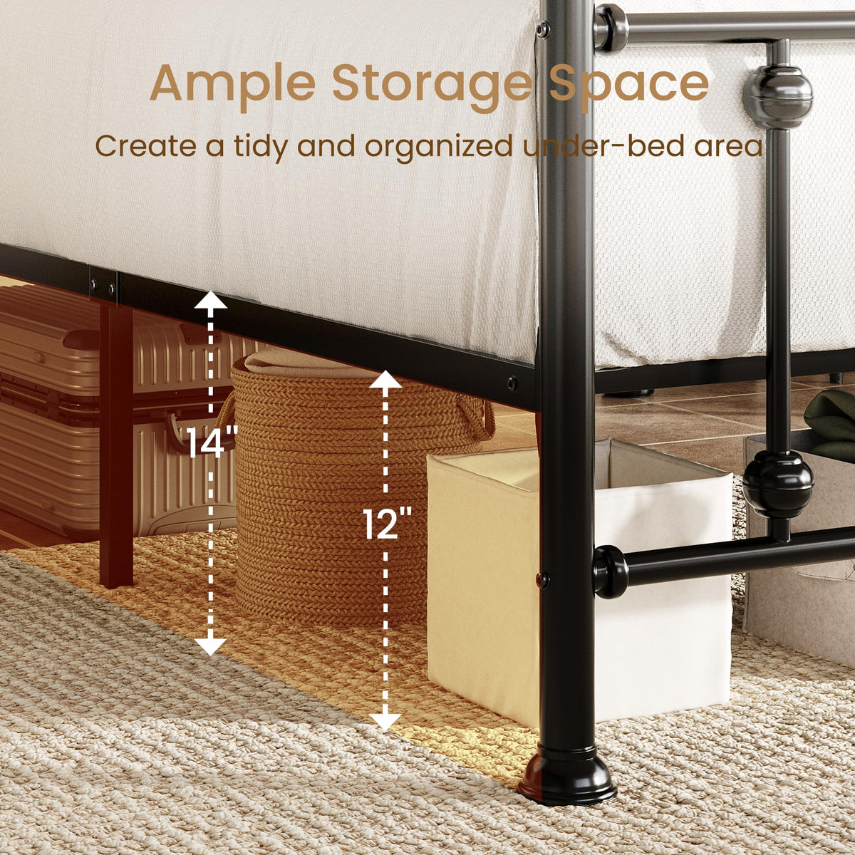 Queen Metal Bed Frame with Victorian Headboard and Footboard Black O9332